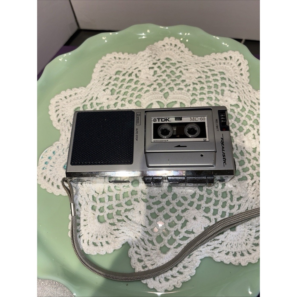 Realistic Silver Black 14-1029 Microcassette Tape Recorder In Case